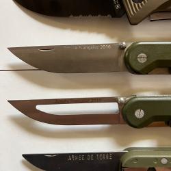 Lot de 4 couteaux multifonctions r&eacute;glementaires: CAC / Baroudeur 1 / Baroudeur 2  et Bivouac (tatou)