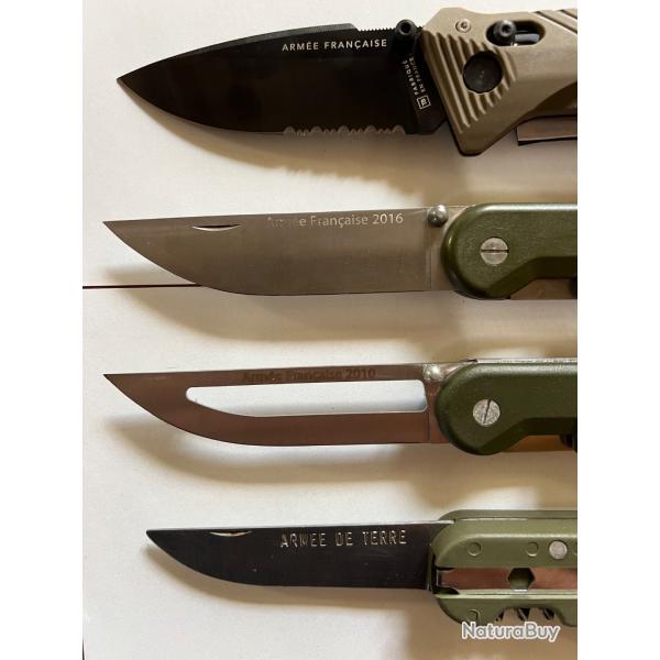 Lot de 4 couteaux multifonctions r�glementaires: CAC / Baroudeur 1 / Baroudeur 2  et Bivouac (tatou)