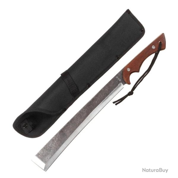 Machette de Bushcraft MFH - Lame 4mm Acier 3Cr13MoV - Finition Stonewashed - Manche Bois - �tui Nylo