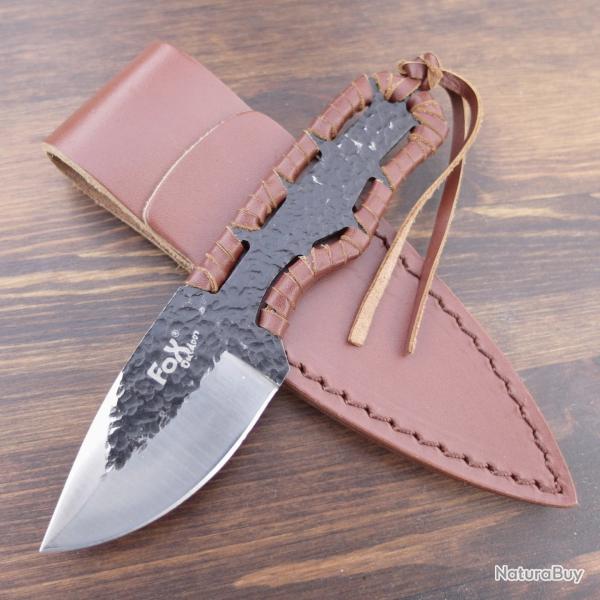 Petit Couteau de Chasse Fox-Outdoor - Acier 420 Brut de Forge - Manche Cuir - �tui Cuir