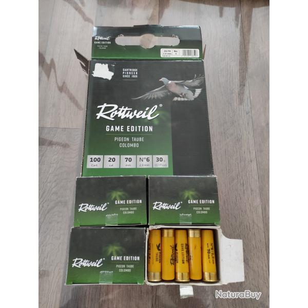 Lot de 100 cartouches Rottweil Game �dition Pigeon cal.20 PB6