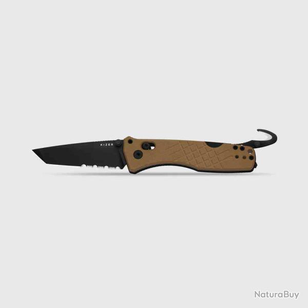 Couteau Kizer Aegis T Rescue Lame Acier AEB-L Manche G10 Brown Coupe-ceinture Brise-vitr KIV3774CTA3
