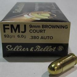 Cartouche Sellier & bellot calibre 380 auto 92grs 6g x50