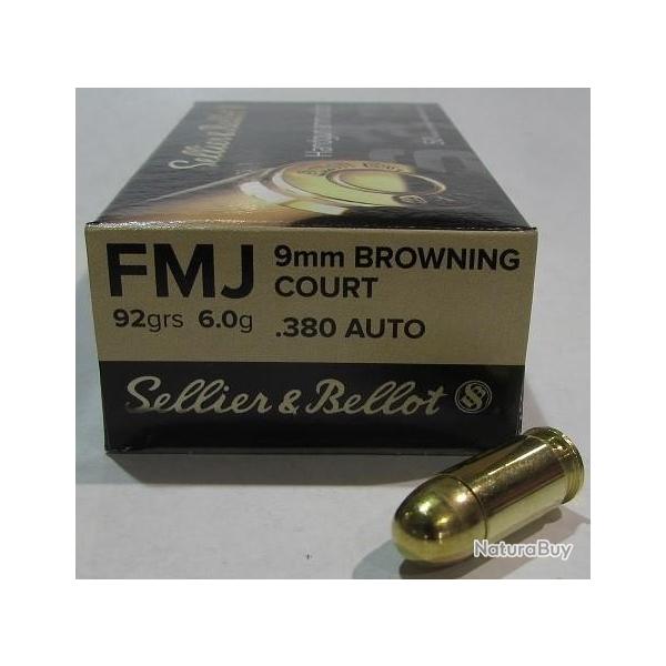 Cartouche Sellier & bellot calibre 380 auto 92grs 6g x50