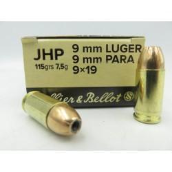 Cartouche sellier & bellot calibre 9x19 JHP 115grs 7.5g x50