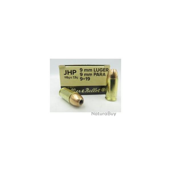 Cartouche sellier & bellot calibre 9x19 JHP 115grs 7.5g x50