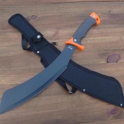 Machette de Bushcraft MFH - Lame Noire 34cm - Manche Gomme Antid&eacute;rapant - &Eacute;tui Nylon avec Bandouli&egrave;r