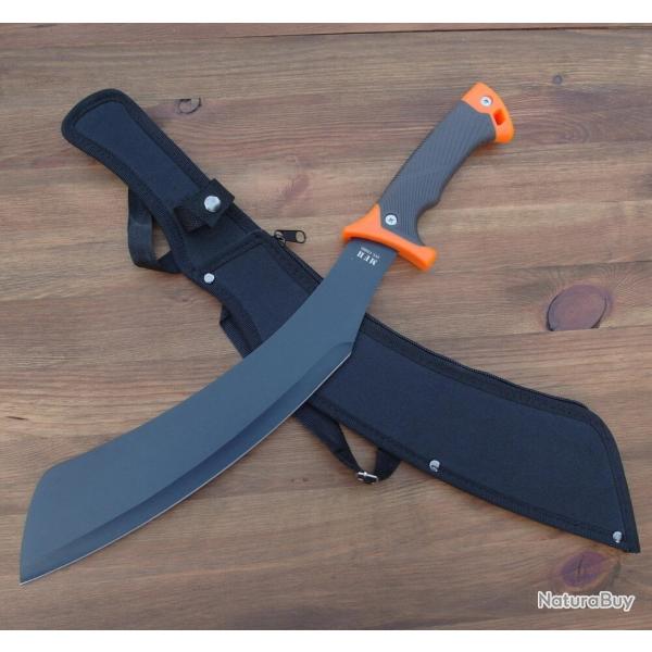 Machette de Bushcraft MFH - Lame Noire 34cm - Manche Gomme Antid�rapant - �tui Nylon avec Bandouli�r