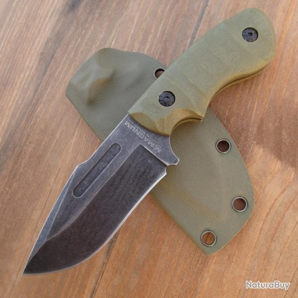Couteau  B�ker Magnum - Acier 440 Stonewashed - Manche G10 Vert - �tui Kydex