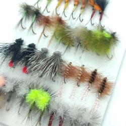 Lot de 36 Mouches S&egrave;ches pour la Truite - Hame&ccedil;on #14 (Avec Ardillon)