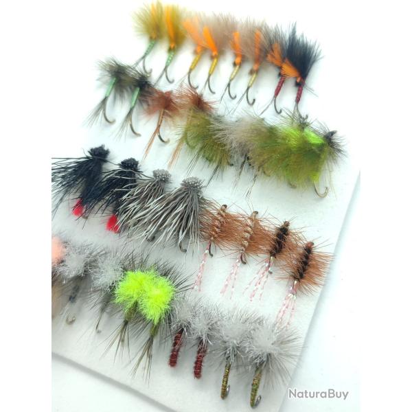 Lot de 36 Mouches S�ches pour la Truite - Hame�on #14 (Avec Ardillon)