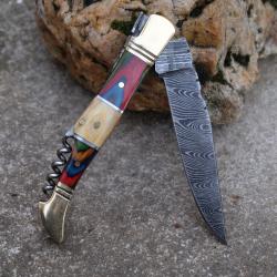 Couteau Damas Lame 128 Couches Fa&ccedil;on Laguiole Abeille Manche Cocobolo Tire Bouchons Fabr ArtisanaleD