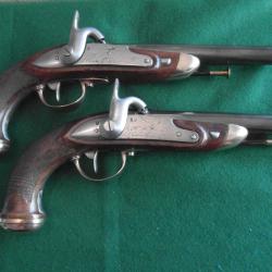 Belle paire de pistolet d'officier mod&egrave;le 1816 1822 T de la Mre Royale de Charleville