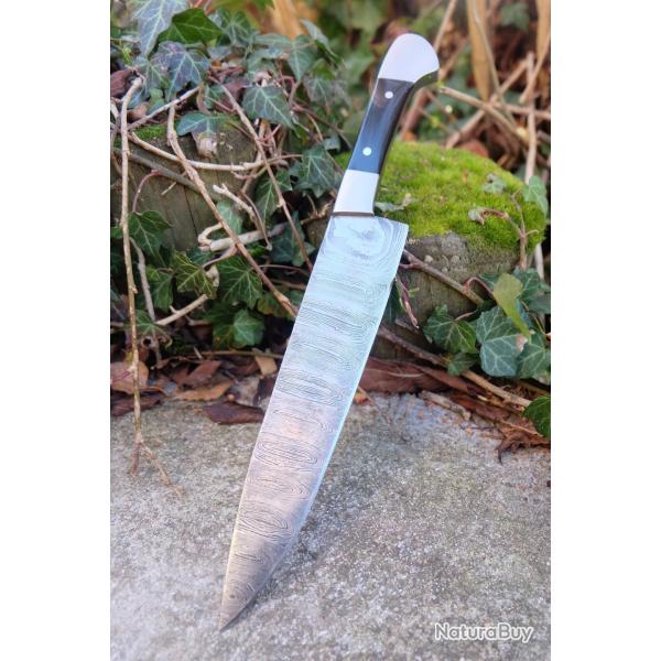 Couteau De Cuisine de Chef Lame Acier Damas 256 Couches Manche R�sine/Acier Fabrication Artisanale01