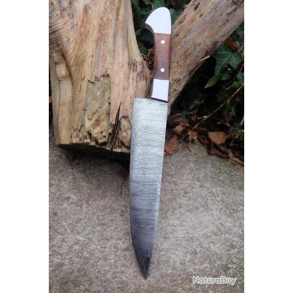 Couteau De Cuisine de Chef Lame Acier Damas 256 Couches Manche Bois/Acier Fabrication Artisanale01