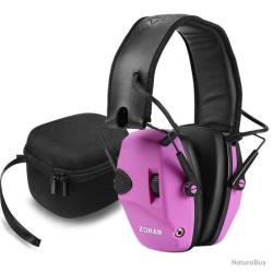 CASQUE ANTIBRUIT &Eacute;LECTRONIQUE ZOHAN + SACOCHE - ROSE - LIVRAISON GRATUITE