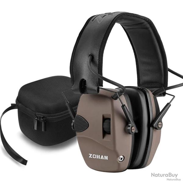 CASQUE ANTIBRUIT �LECTRONIQUE ZOHAN + SACOCHE - MARRON - LIVRAISON GRATUITE