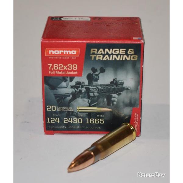 lot de 100 cartouches NORMA cal 7,62x39 FMJ 123 Grains
