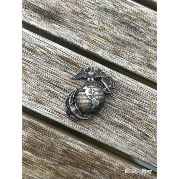 Insigne de col USMC EGA en argent massif - Seconde Guerre mondiale - Fabricant H.J. - 1939-1944