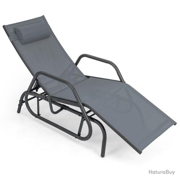 Transat bain de soleil inclinable 152 x 70 x 101 cm avec dossier r�glable en 3 positions et oreille