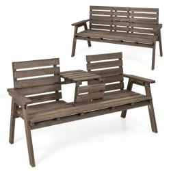 Banc d'ext&eacute;rieur avec table centrale pliable 160 x 64 x 86 cm confort pour 3 personnes style rustiq