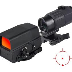 Pack Red Dot holographique et magnifier zoom X5 pour rail picatinny