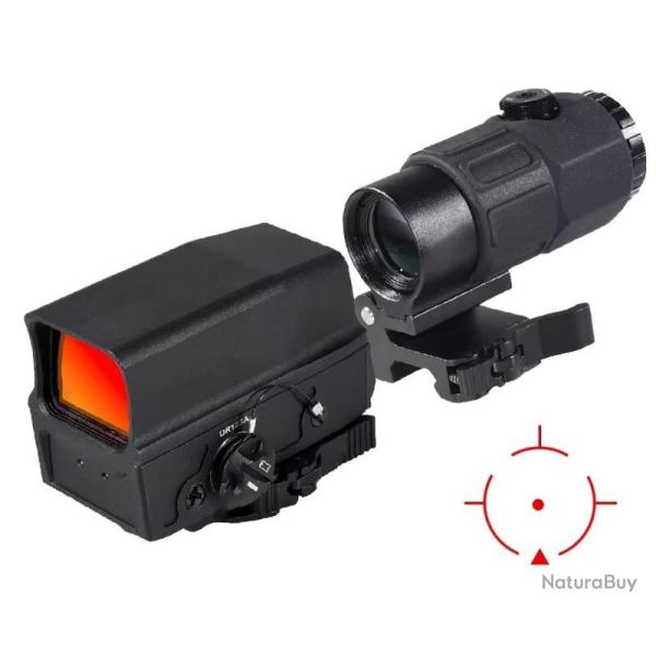 Pack Red Dot holographique et magnifier zoom X5 pour rail picatinny