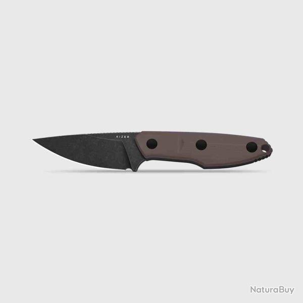 Couteau Kizer Splinter Bushcraft Survie Lame Acier AEB-L Manche G10 Brown Etui Kydex KI1087A2