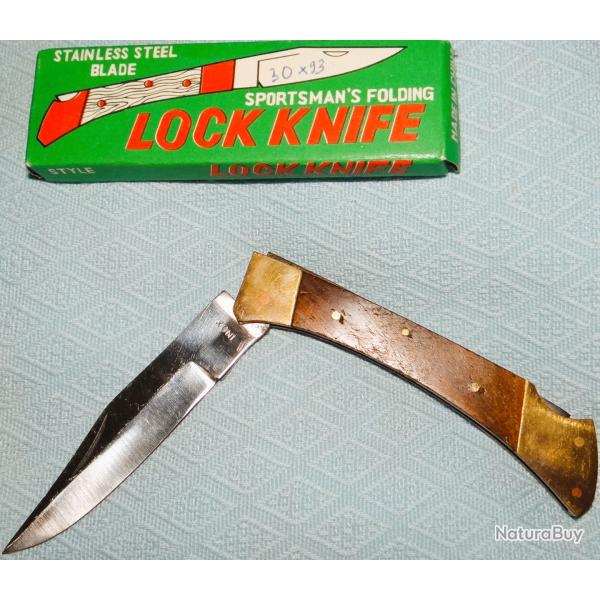 COUTEAU PLIANT MANCHE EN BOIS AVEC 1 LAME grav�e INOX 8 x 1,1 cm bo�te Spoorts'man BE