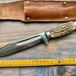 POIGNARD Ancien couteau lame grav&eacute; fa&ccedil;on vendetta POIGN&Eacute;E BOIS DE CERF