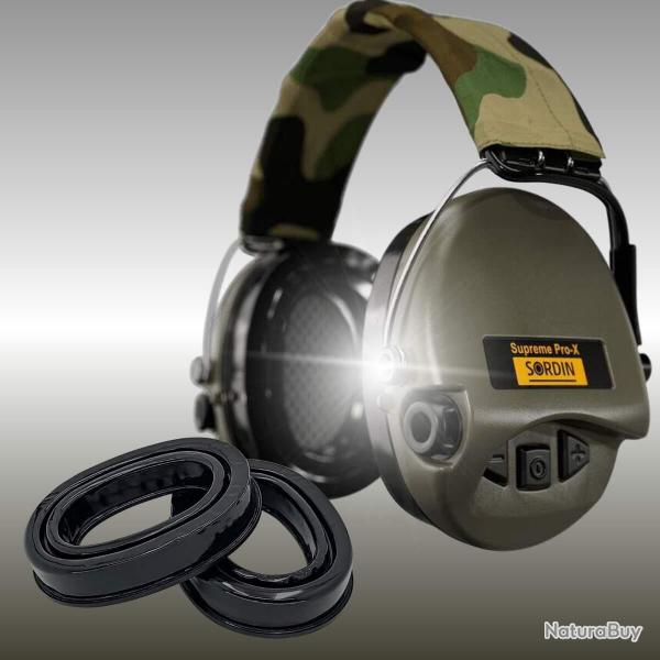 Sordin SUPREME PRO X LED Vert (GEL) - Serre-t�te Camo