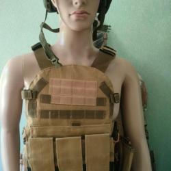 RE25 GILET PARE BALLES TACTIQUE COYOTE AVEC PLAQUES BALISTIQUE NIj 3A ACIER