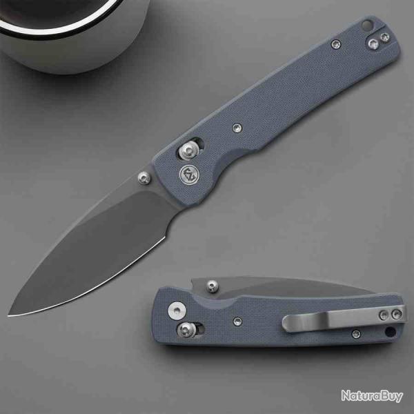 Couteau Miguron Vakor Lame Acier 14C28N Dark Grey PVD Manche G10 Grey Crossbar Lock MGR817ADG