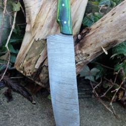 Couteau De Cuisine Style Japonais Lame Acier Damas 256 Couches Manche Bois/R&eacute;sine Fabric Artisanale