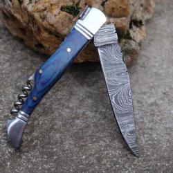 Couteau Damas Lame 128 Couches Fa&ccedil;on Laguiole Abeille Manche Atlantide Tire Bouchons F Artisanale