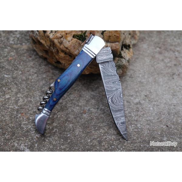 Couteau Damas Lame 128 Couches Fa�on Laguiole Abeille Manche Atlantide Tire Bouchons F Artisanale