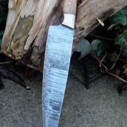 Couteau De Cuisine de Chef Lame Acier Damas 256 Couches Manche Bois/Laiton Fabric Artisanale