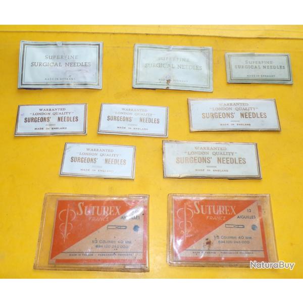 SERVICE DE SANTE :LOT DE 10 POCHETTES D'AIGUILLES POUR SUTURATIONS DES PLAIES , FABRICATION ANGLAIS