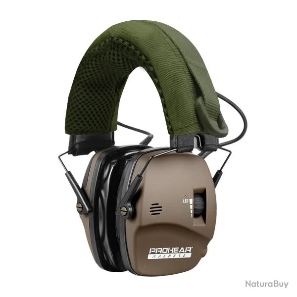 Casque �lectronique Tir Coussinets Gel Amplification Sonore Protection Auditive NRR 23dB Chasse Vert