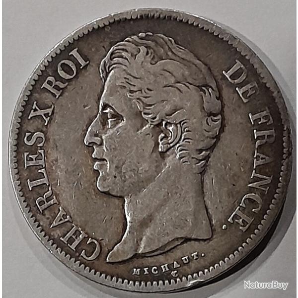 Pi�ce de Monnaie Argent  France 5 francs  Charles X, 2e type 1828 Rouen