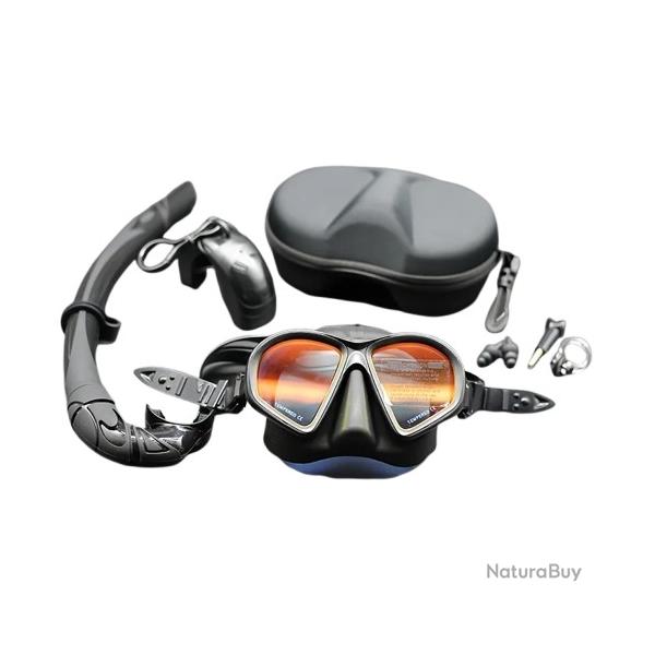 Masque d'Apn�e en Verre Tremp� + Tuba J Ensemble de Plong�e Snorkeling Adulte 4 pi�ces Noir