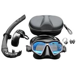 Masque d'Apn&eacute;e en Verre Tremp&eacute; + Tuba J Ensemble de Plong&eacute;e Snorkeling Adulte 4 pi&egrave;ces Bleu