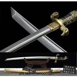 Sabre Europ&eacute;en Militaire - Lame Damas Pli&eacute;e - Fabrication Artisanale - Full Tang