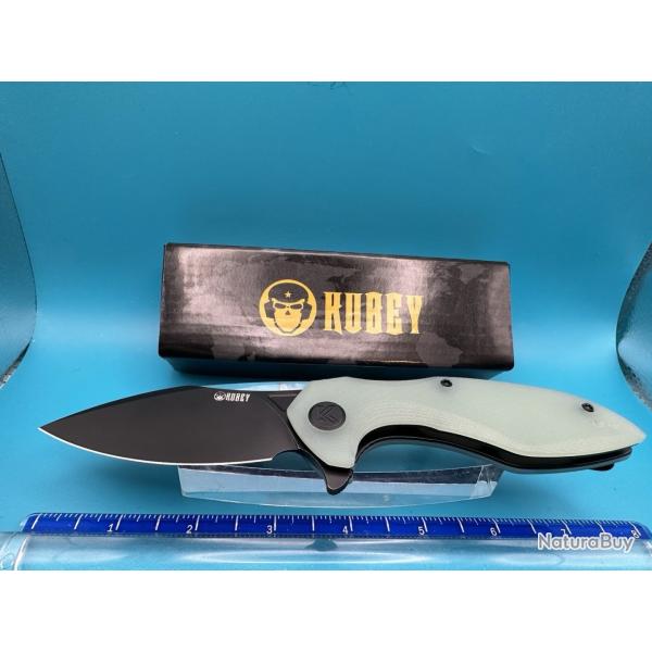 Couteau Kubey Noble Lame Acier 14C28N Blackwash Manche G10 Jade Liner Lock IKBS KUB236Q