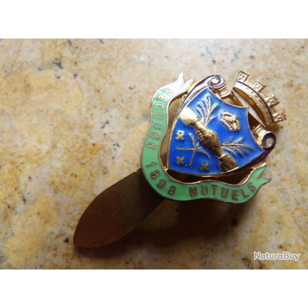 insigne Ancienne m�daille broche �maill�e Secours mutuel 1898 religieux religion catholique croix