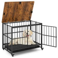 Caisse pour chien pliable avec plateau amovible 97 x 64 x 75 cm s&eacute;curis&eacute;e et facile &agrave; nettoyer en b
