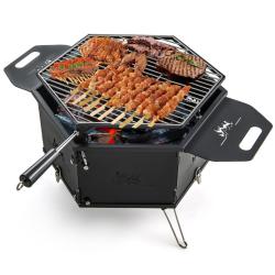 Barbecue charbon portable 3 en 1 77 x 74 x 38 cm multifonctions pliable usage ext&eacute;rieur ambiance co