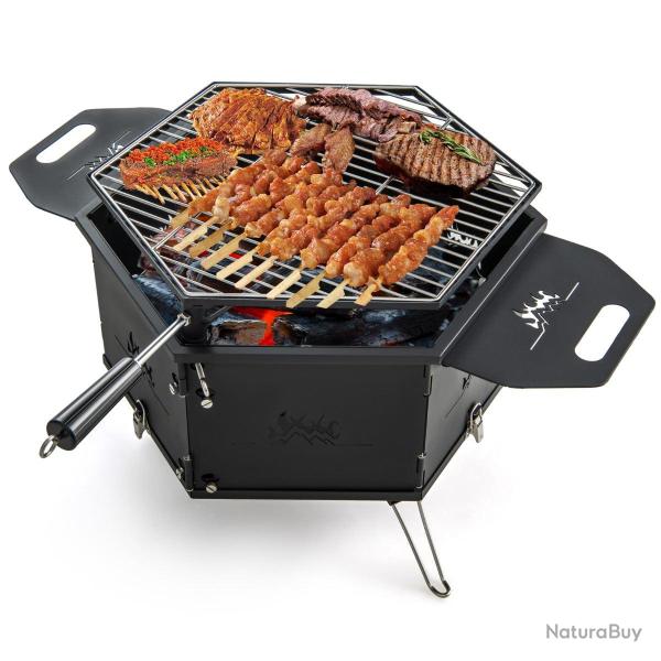 Barbecue charbon portable 3 en 1 77 x 74 x 38 cm multifonctions pliable usage ext�rieur ambiance co