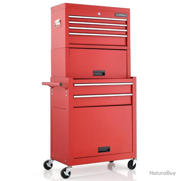 Servante d'atelier � 6 tiroirs 61,5 x 33 x 132 cm avec roues verrouillables rangement pratique en m