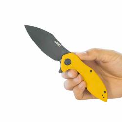 Couteau Kubey Noble Lame Acier 14C28N Blackwash Manche G10 Yellow Liner Lock IKBS KUB236N
